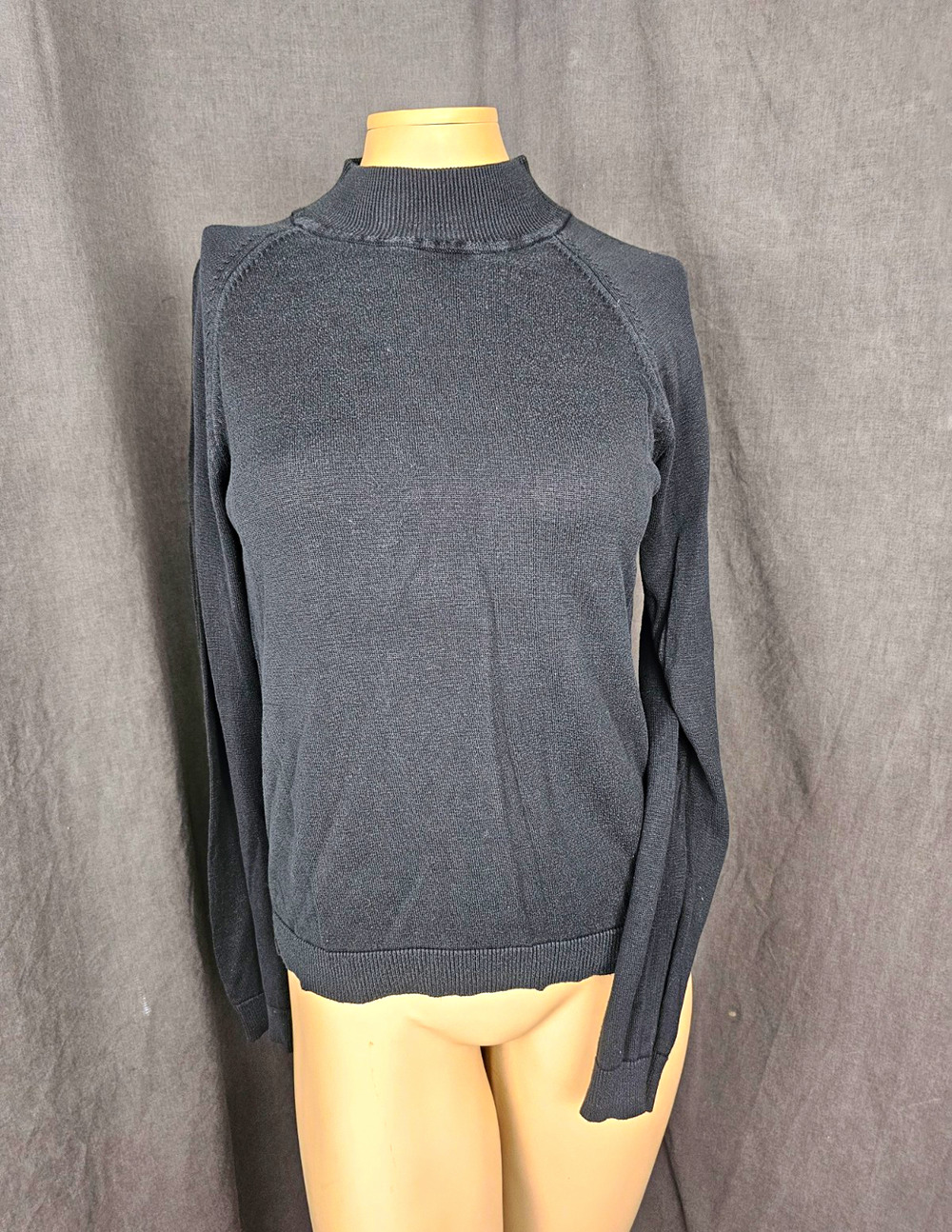 VTG 90s Grunge Goth Mock Neck Silk Sweater Top Black Grey Minimalist Layering L